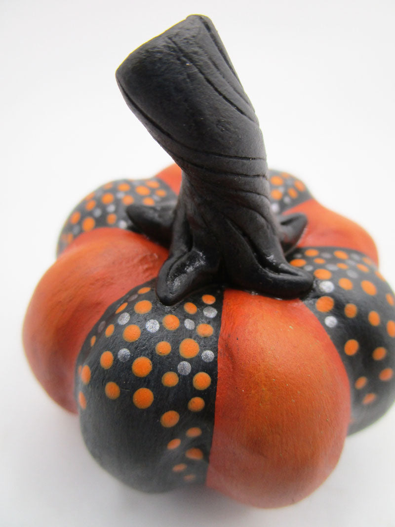 Halloween folk art black and orange pumpkin striped with dots