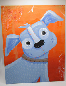 Blue dog painting acrylic 8x10 original signed on the back