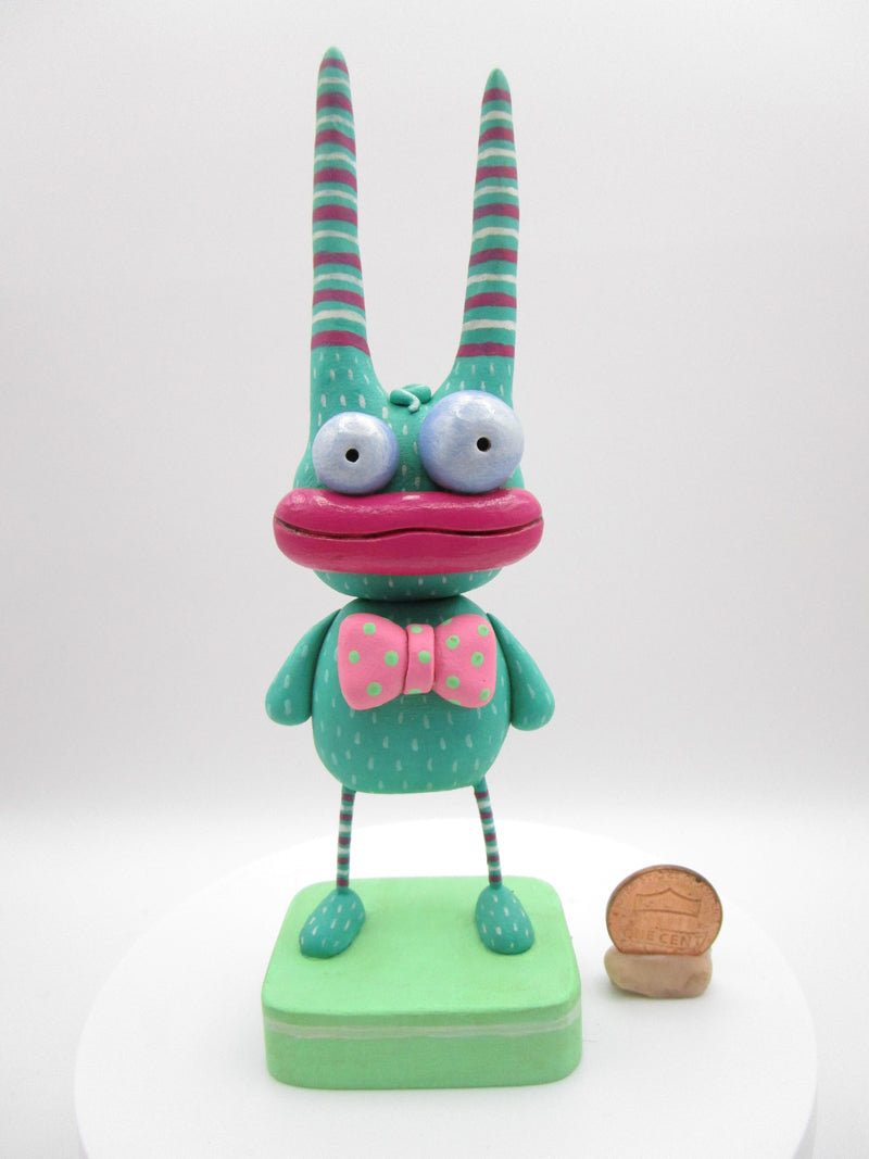 Monster dark teal wacky and cute with bow tie – pumpkinseeds folk