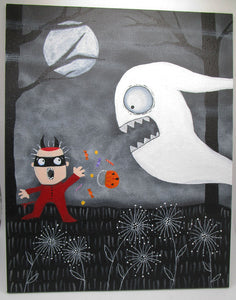 Halloween "Spilled candy fright" acrylic painting 8x10