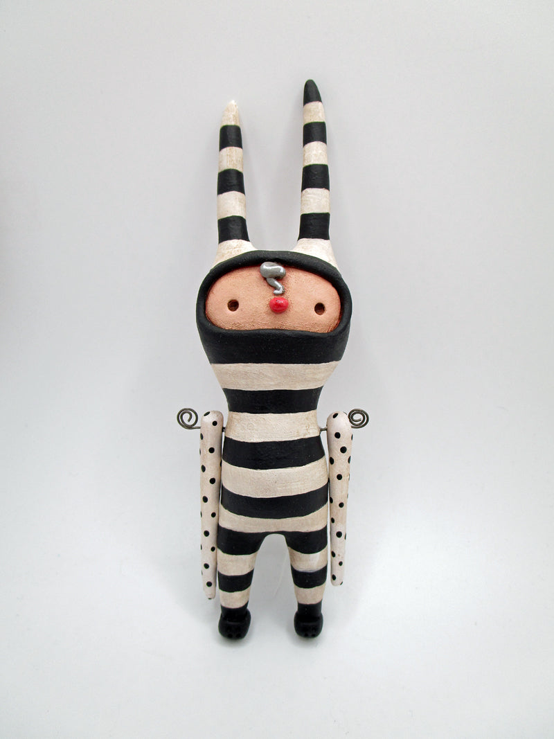 WALL piece black white striped character articulated arms wacky