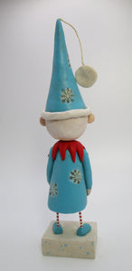 Christmas folk art Elf petite with snowman and silly snowflake hat