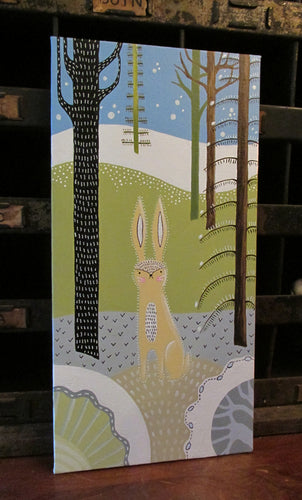 Folk art style painting of rabbit in the woods
