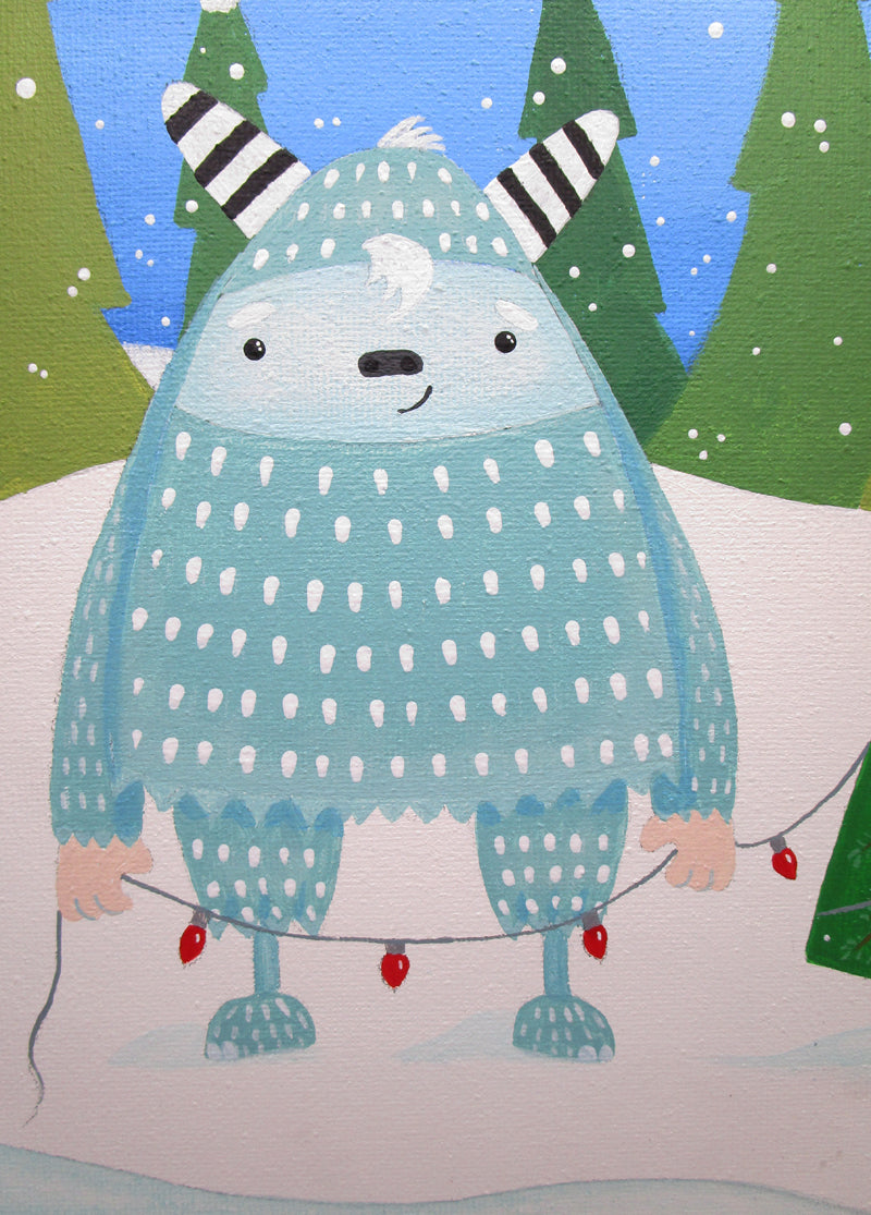 Yeti and baby yeti acrylic painting original signed very cute!