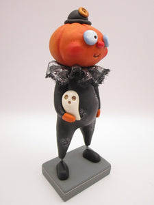 Halloween folk art pumpkin man with fancy shimmering collar