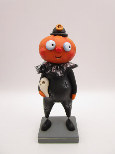 Halloween folk art pumpkin man with fancy shimmering collar