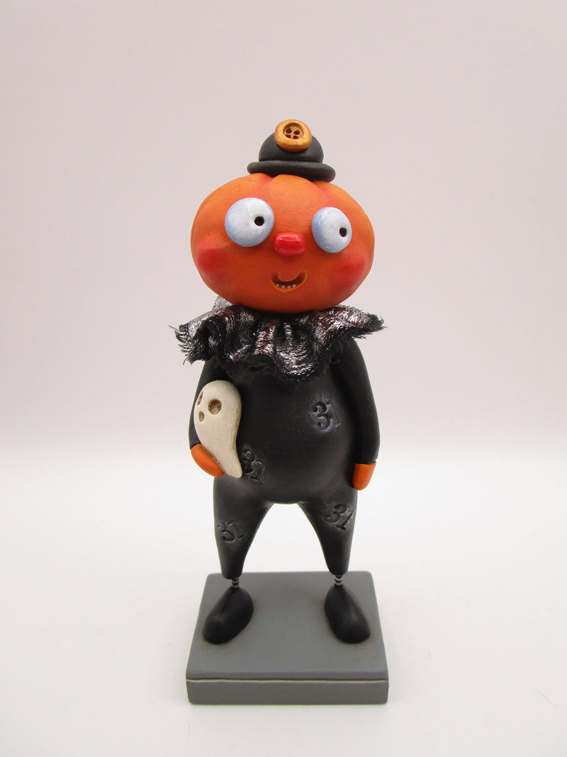 Halloween folk art pumpkin man with fancy shimmering collar