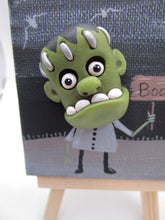 Halloween folk art 3 x 3 inch painting mixed media Frankenstein character