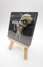 Halloween folk art 3 x 3 inch painting mixed media MUMMY character