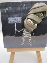 Halloween folk art 3 x 3 inch painting mixed media MUMMY character