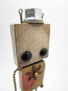 Wacky character 6.5 tall wood metal robot