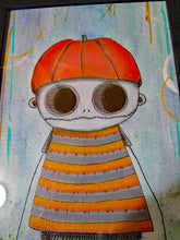 Halloween folk art painting SKELETON characters with lots of doodles original not a print