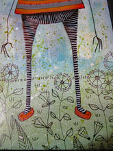 Halloween folk art painting SKELETON characters with lots of doodles original not a print