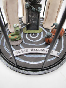 Halloween caged tombstone and ghosts scene FUN!