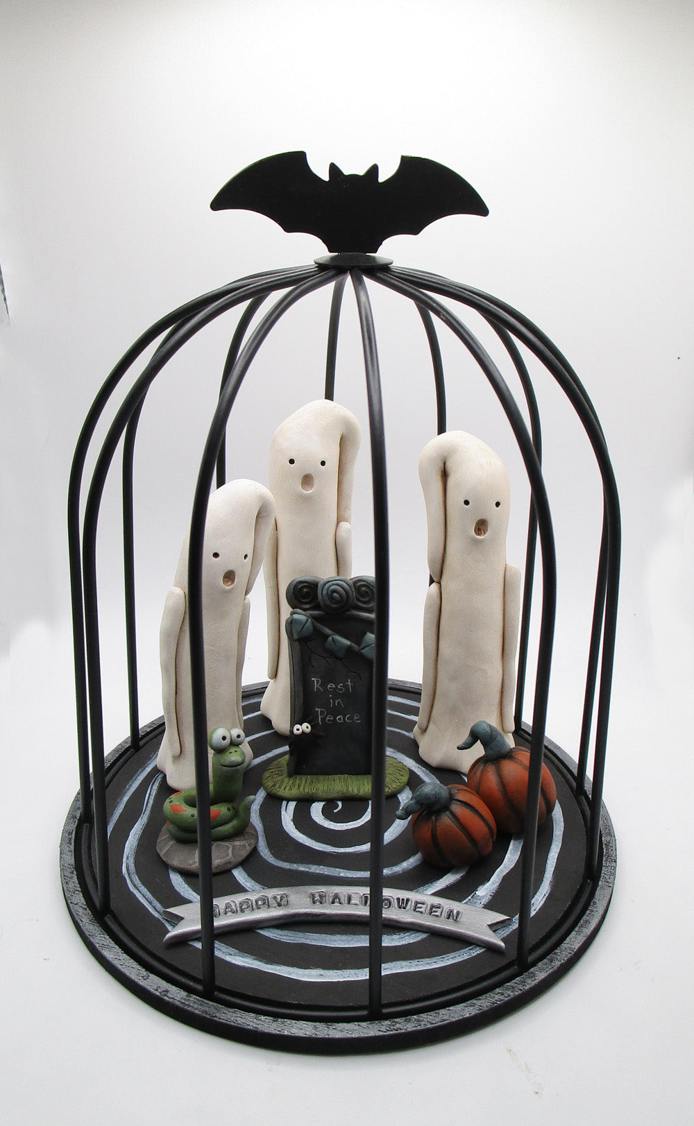 Halloween caged tombstone and ghosts scene FUN!