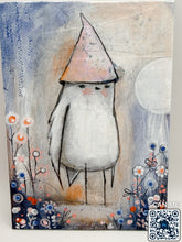 Original painting acrylic collage mixed media painting bird with hat