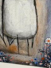 Original painting acrylic collage mixed media painting bird with hat