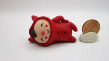 Halloween folk art small laying down kid red devil costume - one of a kind, signed