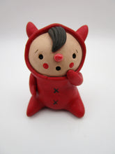 Halloween folk art small sitting kid red devil costume - one of a kind, signed