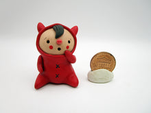 Halloween folk art small sitting kid red devil costume - one of a kind, signed