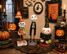Halloween folk art Skelly Skeleton monster moon and stars theme