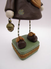 Christmas folk art "Acorn" snowman snow girl with brass acorn charm