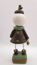 Christmas folk art "Acorn" snowman snow girl with brass acorn charm