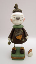 Christmas folk art "Acorn" snowman snow girl with brass acorn charm