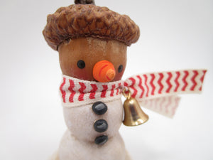 Little Christmas REAL ACORN snowman with bell and taller stem