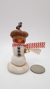 Little Christmas REAL ACORN snowman with bell and taller stem