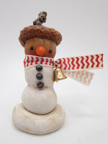 Little Christmas REAL ACORN snowman with bell and taller stem