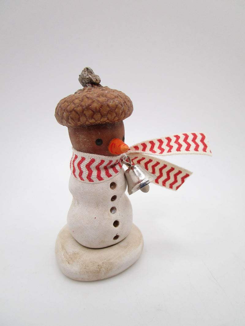 Little Christmas REAL ACORN snowman with bell and stubby stem