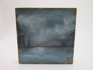 Art block 4 x 4 and 1 inch thick dark lake scene - clouds lake brush