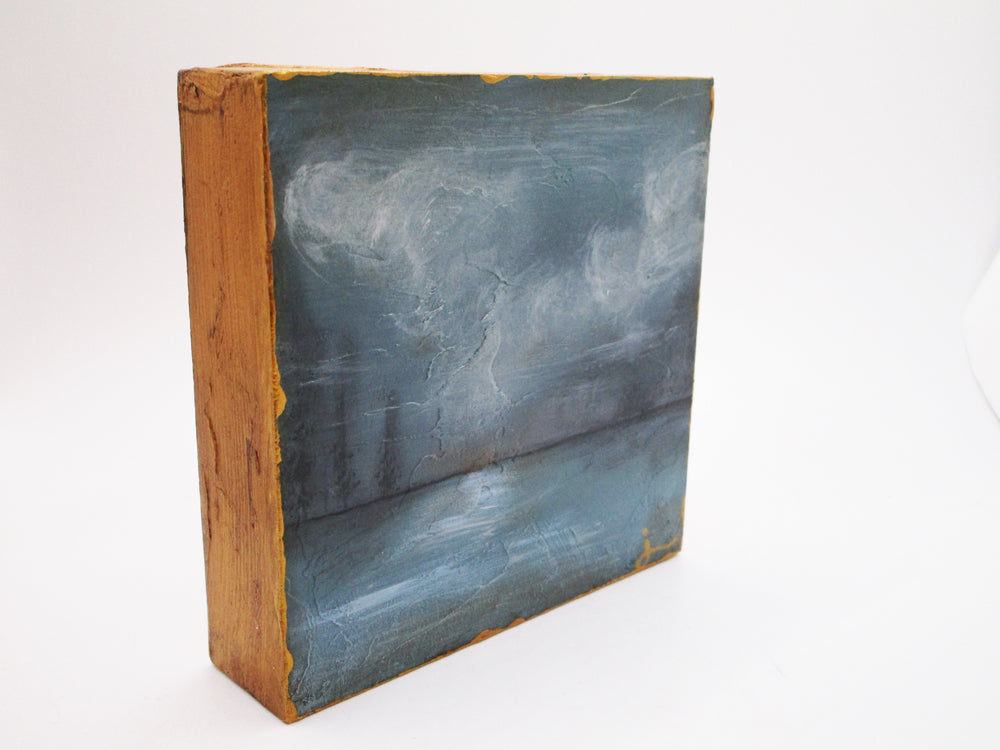 Art block 4 x 4 and 1 inch thick dark lake scene - clouds lake brush