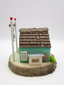 Summer folk art Ocean wood "Bait house" with beads and fish charm