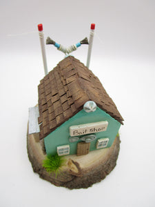 Summer folk art Ocean wood "Bait house" with beads and fish charm