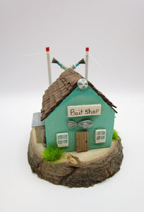 Summer folk art Ocean wood "Bait house" with beads and fish charm