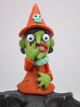 Halloween folk art witch riding a bat PREMIER
