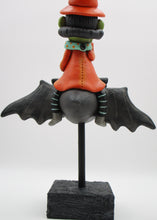 Halloween folk art witch riding a bat PREMIER