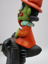 Halloween folk art witch riding a bat PREMIER