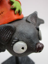 Halloween folk art witch riding a bat PREMIER
