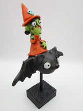 Halloween folk art witch riding a bat PREMIER