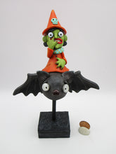 Halloween folk art witch riding a bat PREMIER