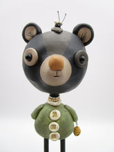 Spring folk art BEAR with bee and hive 7.25 inches tall