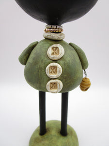 Spring folk art BEAR with bee and hive 7.25 inches tall