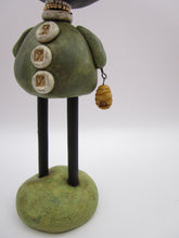 Spring folk art BEAR with bee and hive 7.25 inches tall