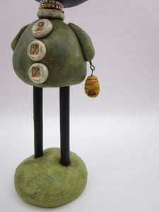 Spring folk art BEAR with bee and hive 7.25 inches tall