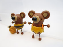 Spring and Easter folk art set of TWO mini bears honey and bee theme