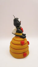 Valentine folk art BEE sitting on his love hive