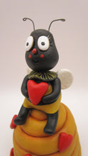 Valentine folk art BEE sitting on his love hive